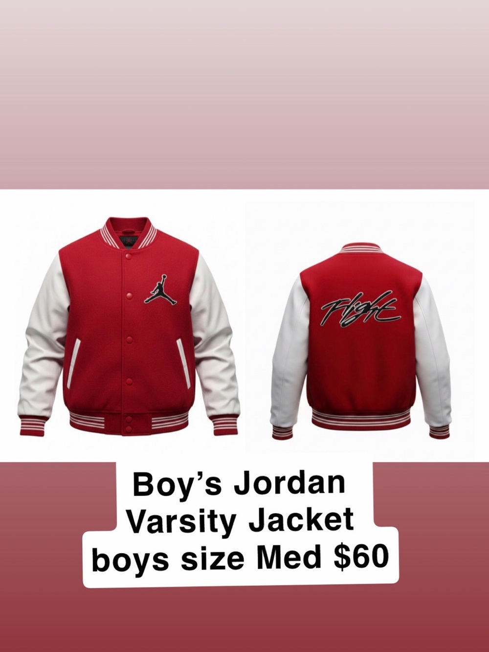 Jordan Red and White Boys' Flight Varsity Jacket